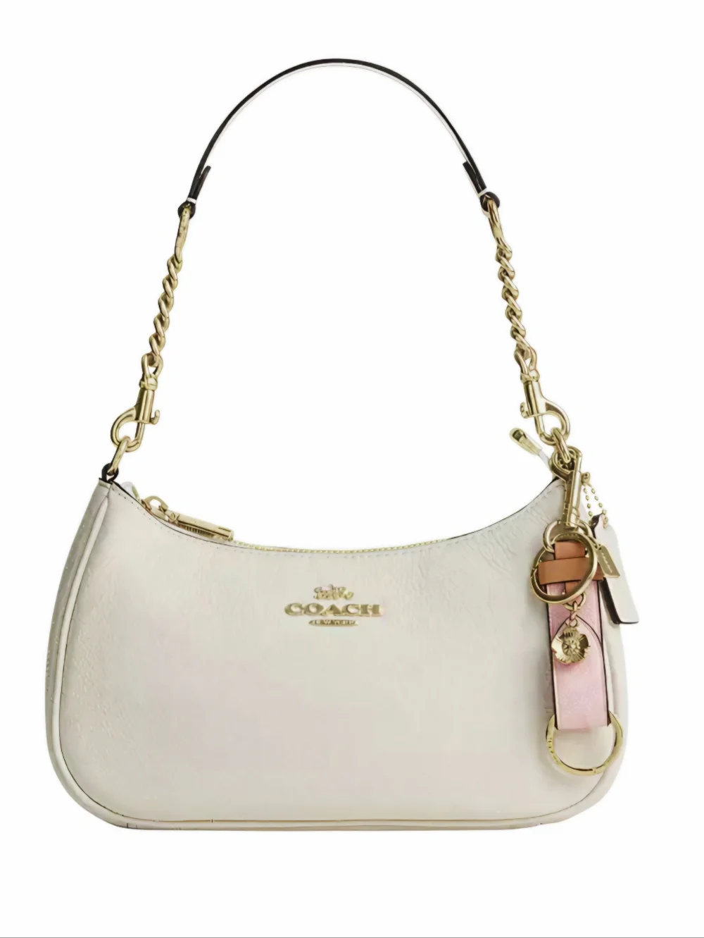 Coach Pink Leather Flower Charm Key Ring